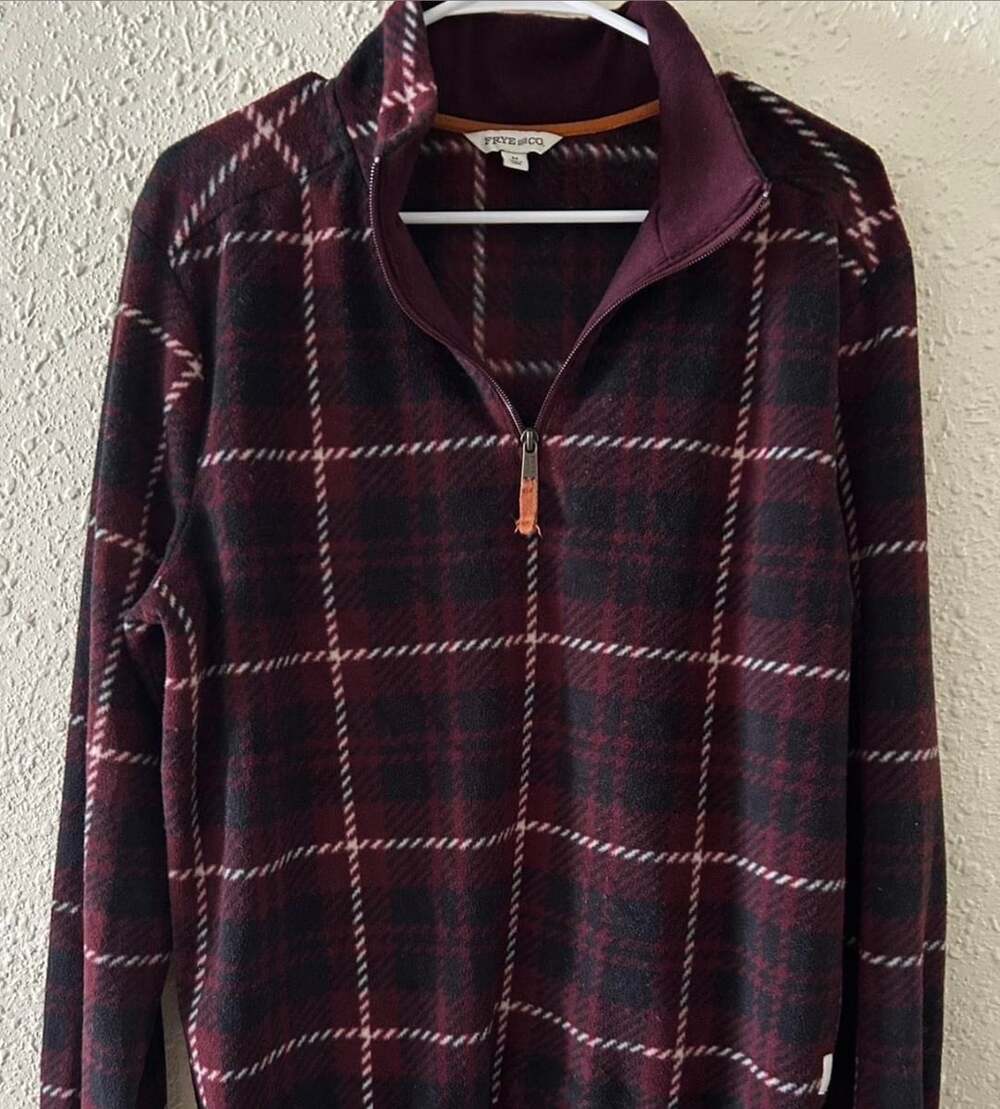 Frye and Co Fleece Jacket Plaid 1/4 Zip Pullover Size Medium
